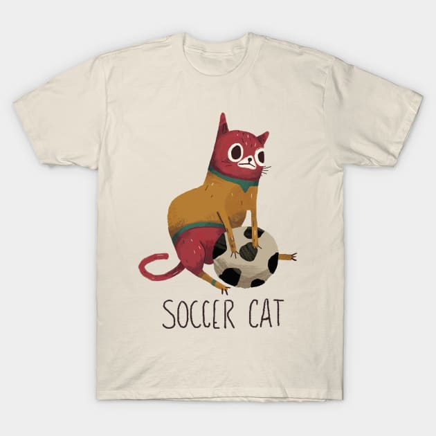 Silly Red Soccer Cat T-Shirt by Qakie